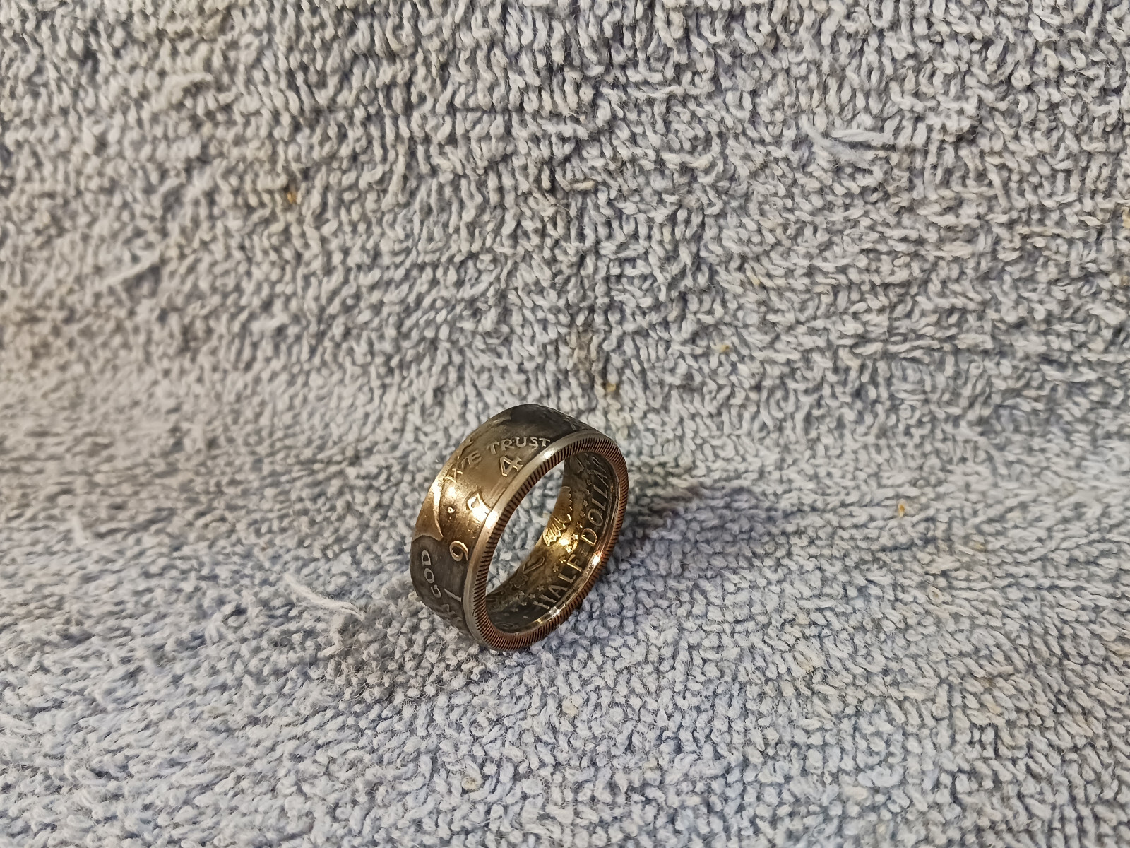 1974 Kennedy Half Dollars  size 10   coin ring  handmade mixed metals (C)