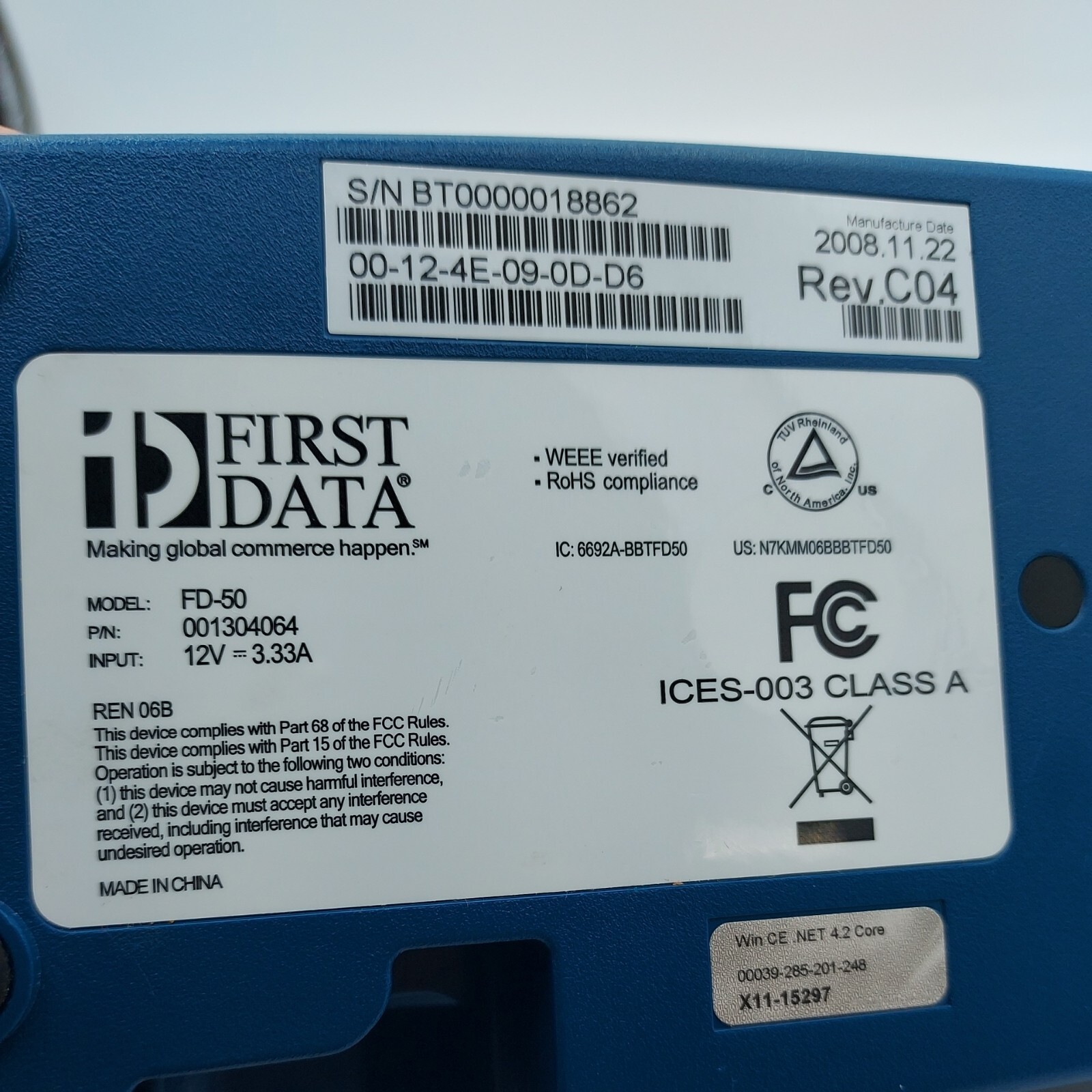 First Data FD50 Credit Card Terminal
