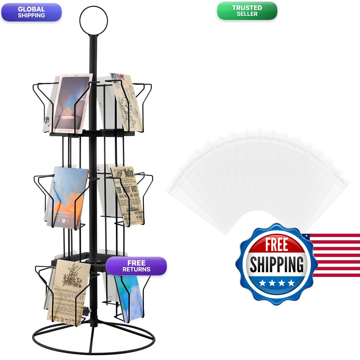 Nuanchu 12 Pockets Greeting Card Display Stand Countertop Rotating Greeting
