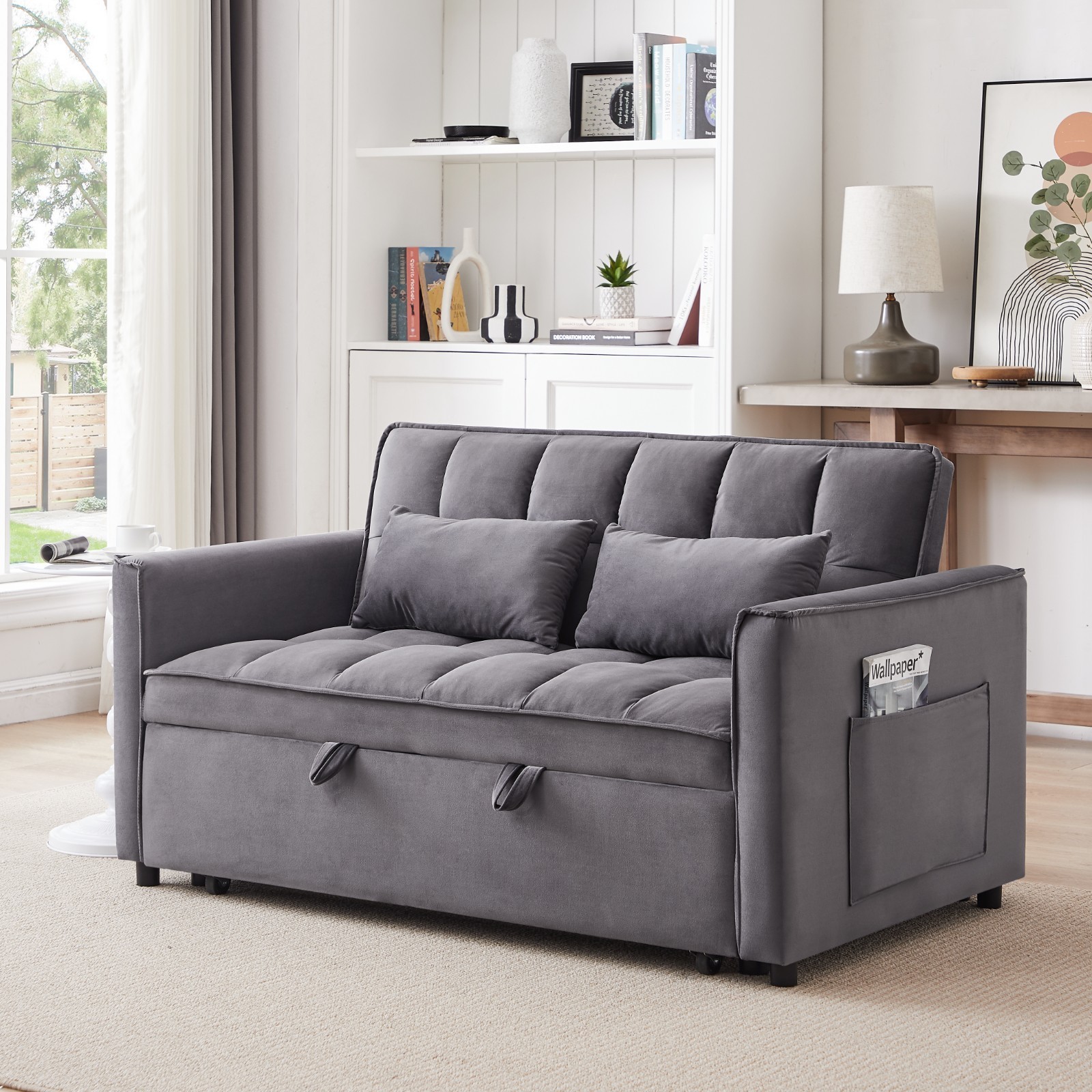 3 in 1 Convertible Sleeper Sofa Pull Out Bed Loveseat Couch Adjustable Backrest