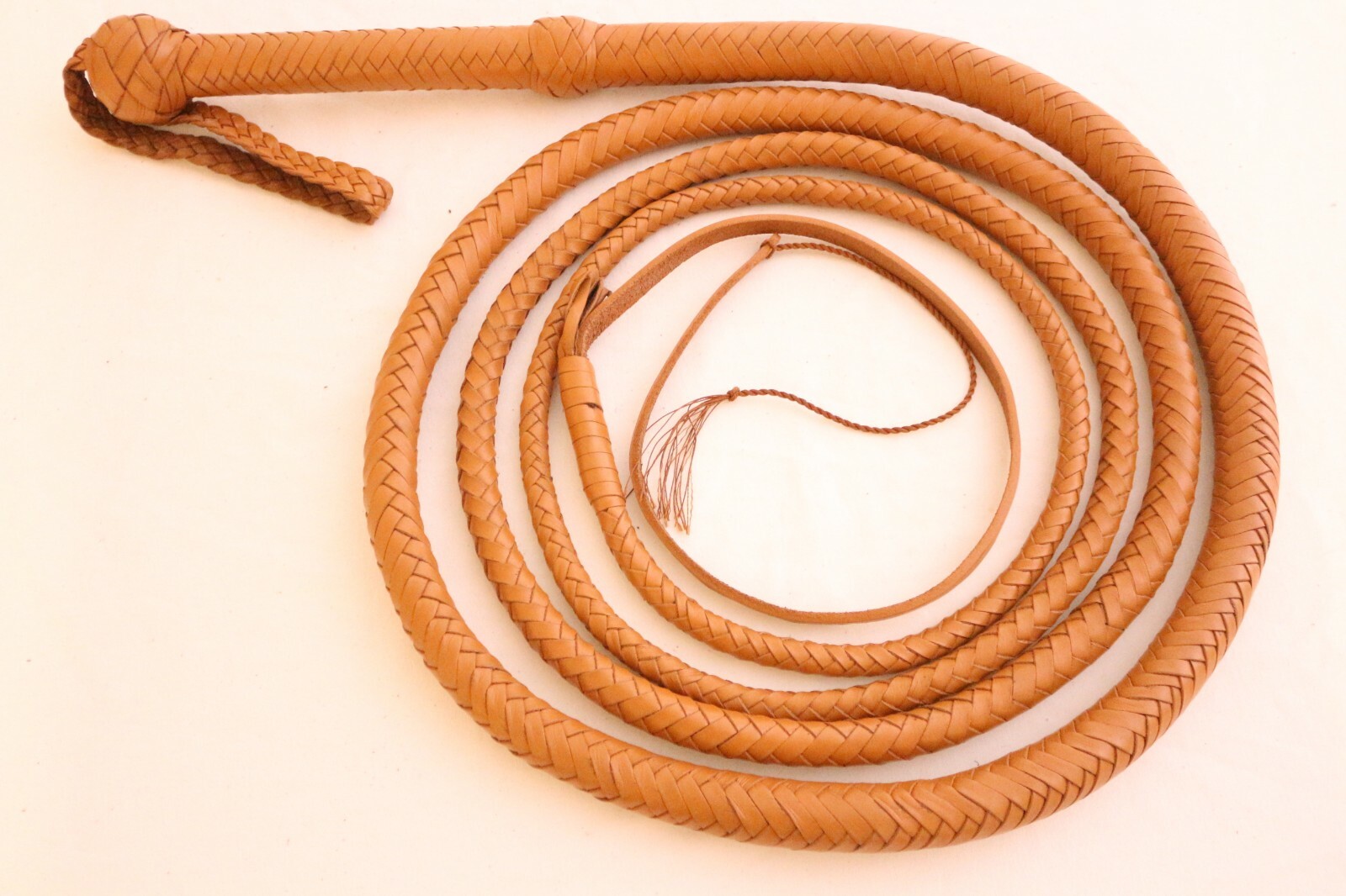 Genuine Leather BullWhip 12 Feet, 12 Plaited, Tan Brown, Heavy Duty Bull Whip