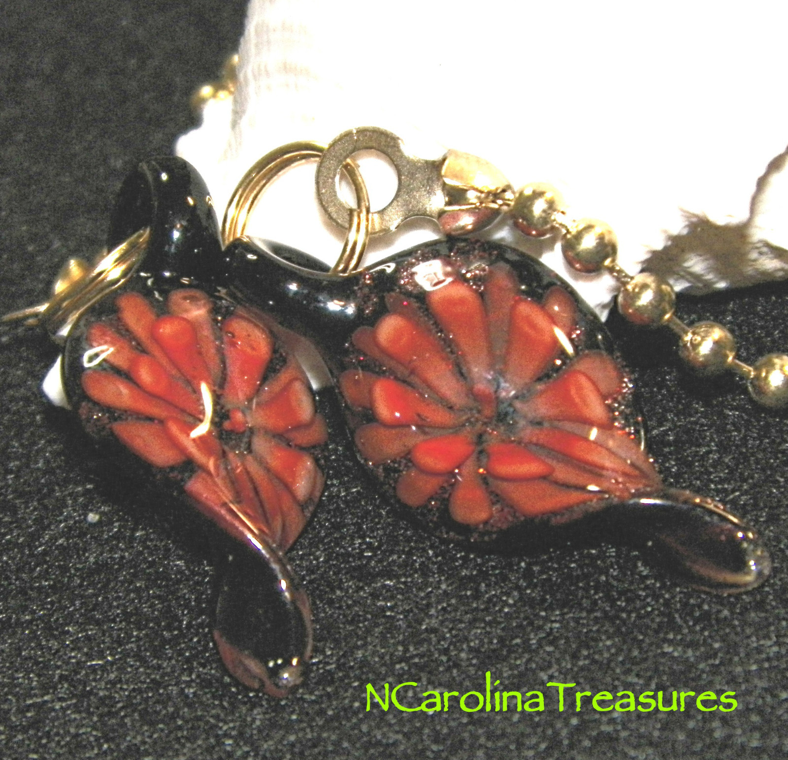 HANDCRAFTED GLASS CEILING FAN SWITCH PULL LEAF DESIGN RED FLORAL BURST SM PAIR