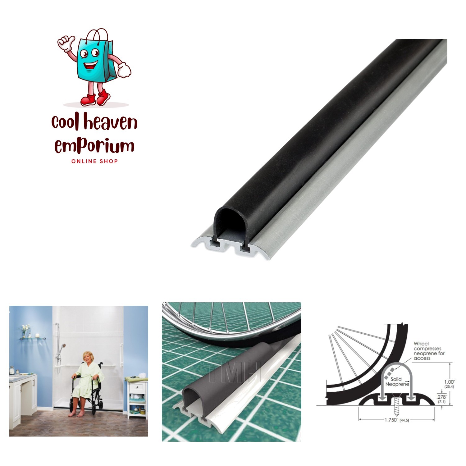 Shower Threshold Water Dam, Shower Water Guard, ADA Wheelchair Easy Access, L...