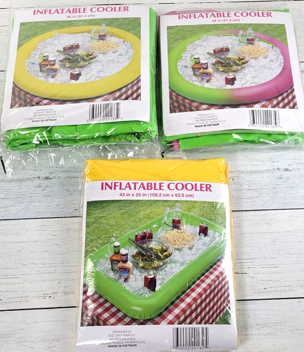 Inflatable Cooler - 3 Pack - Round & Square Beach & Pool Cooler, Blow Up