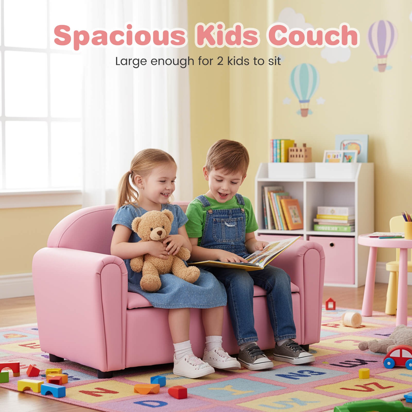 Kids Sofa Armrest Chair Lounge Couch Wood Construction Storage Box Living Room