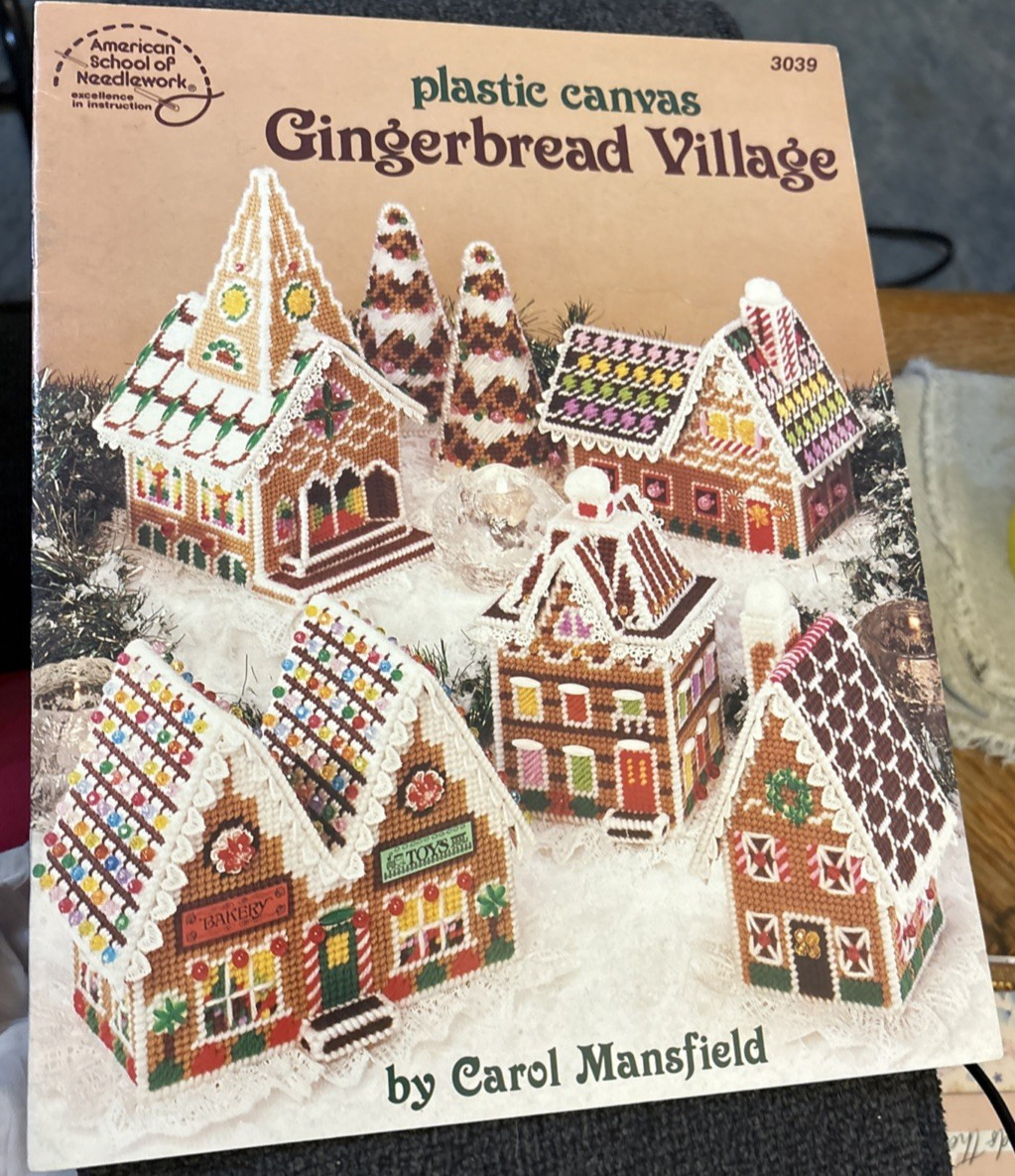 Vtg Rare American School of Needlework GINGERBREAD VILLAGE Ndlpt '85 Bk 3039