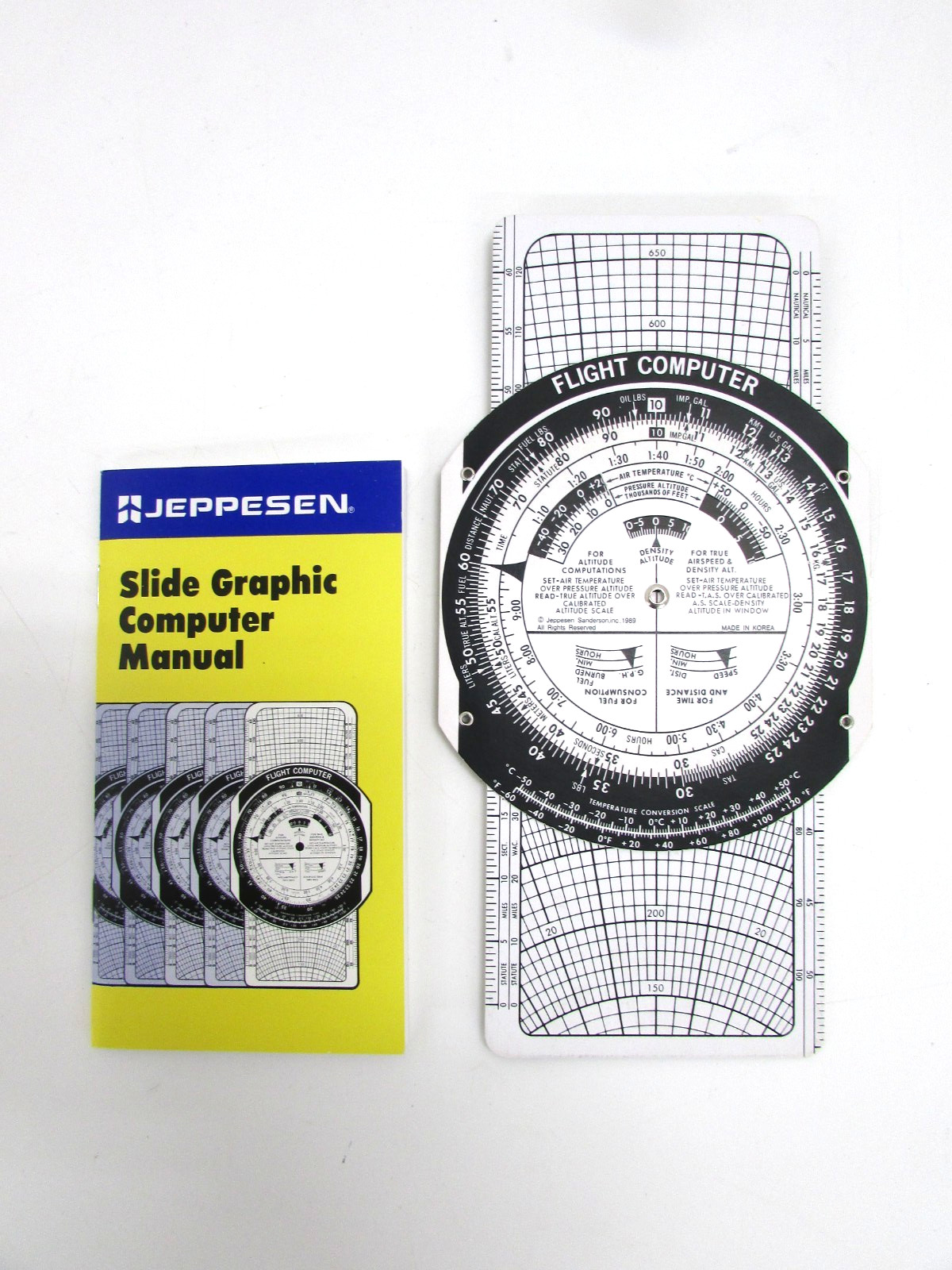 JEPPESEN SANDERSON SLIDE GRAPHIC FLIGHT COMPUTER w/ MANUAL