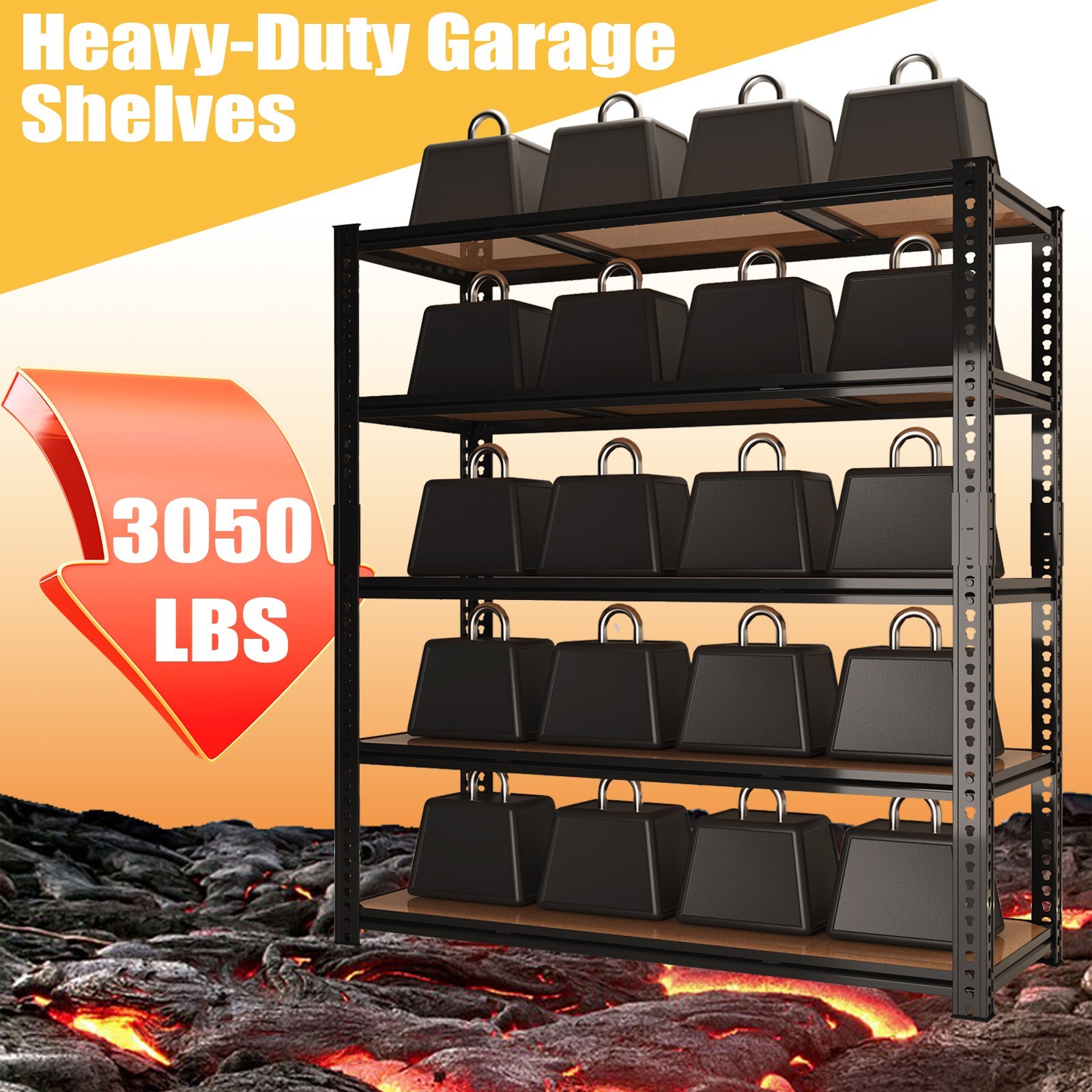 5-Tier Heavy Duty Metal Shelving Unit 72" Garage Shelves Storage Rack Adjustable