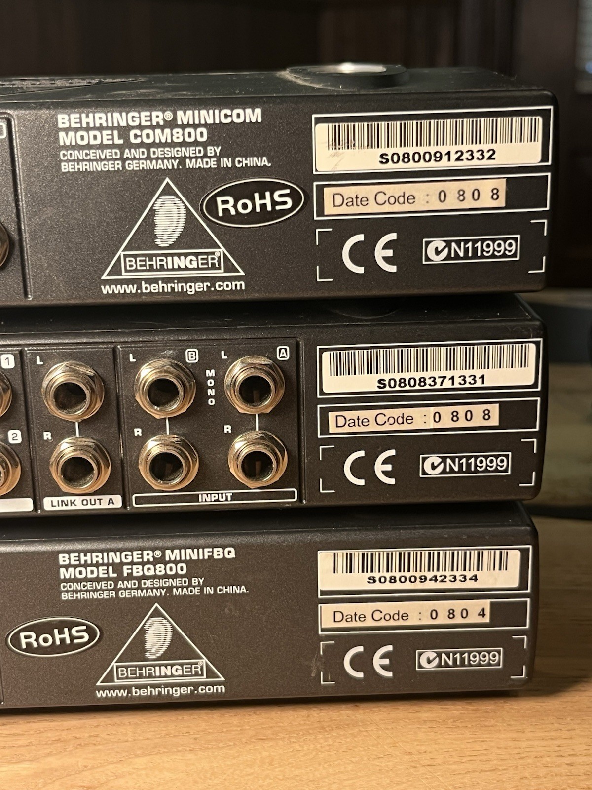 Behringer Mini FBQ800 / Mini AMP800 / Mini COM800 Lot Of 3