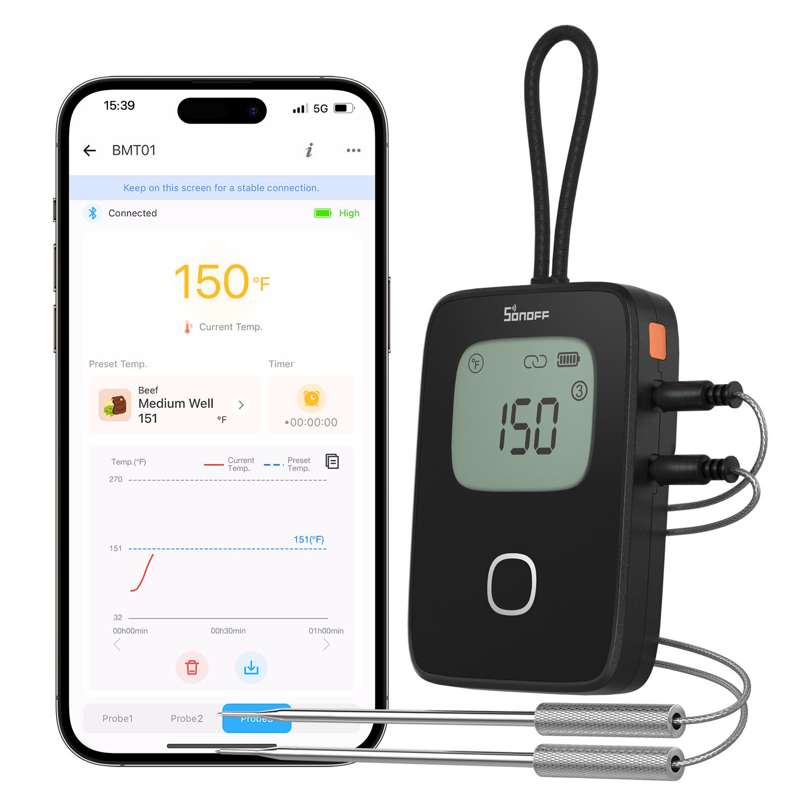 SONOFF BBQ Meat Thermometer BMT01 Timer Remote APP Monitoring Temperature Alerts