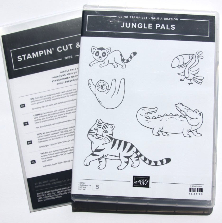 Stampin' Up! JUNGLE PALS red rubber stamp set AND coordinating cut & emboss dies