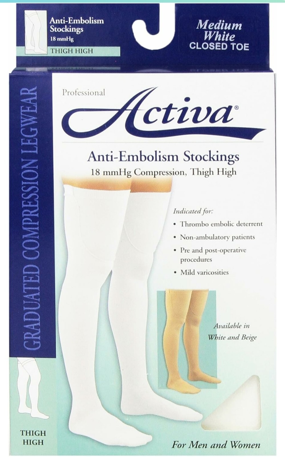 Activa Anti-EMB Thigh High Closed Toe 18mmHg (White) Medium