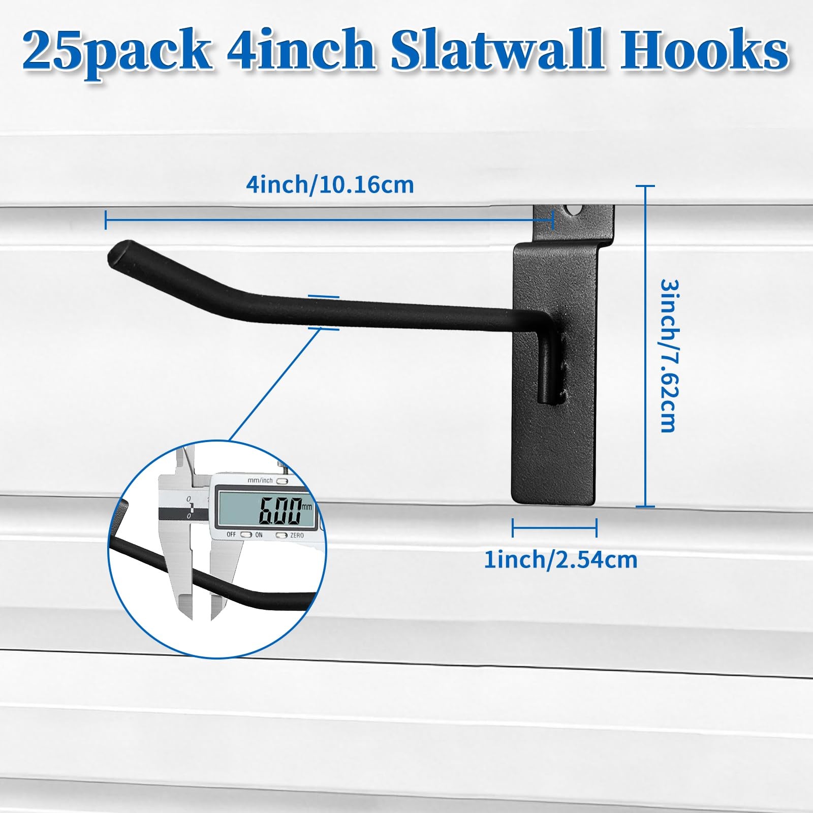 25 Pack 4 Inch Slatwall Hooks,30LB Capacity,Matte Black Finished