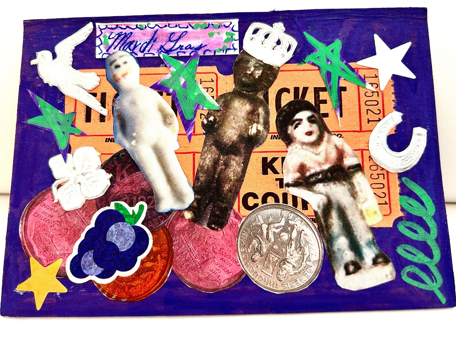 Mardi Gras New Orleans Collage Painting 3.5"x5" card feves frozen charlotte