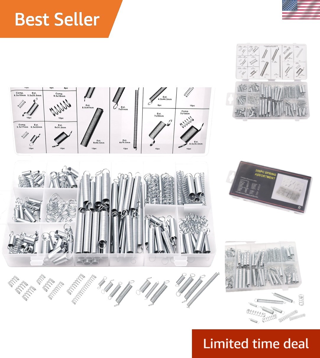 Comprehensive 200 PCS Zinc Plated Spring Kit with 20 Sizes for DIY Projects