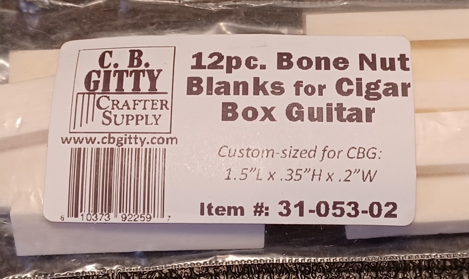 12pc. Bone Nut Blanks for Cigar Box Guitar, Ukulele & More (1.5" x .35" x 2") -C
