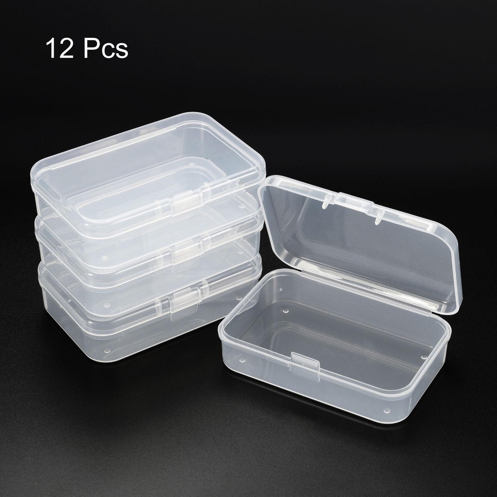 12pcs Clear Storage Container w Hinged Lid 75x50x21mm Plastic Rectangular Box
