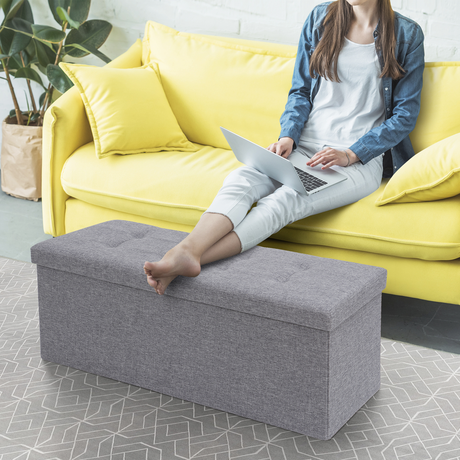 HomGarden Folding Ottoman Storage Foot Stool Foot Rest 660 LBs Living Room