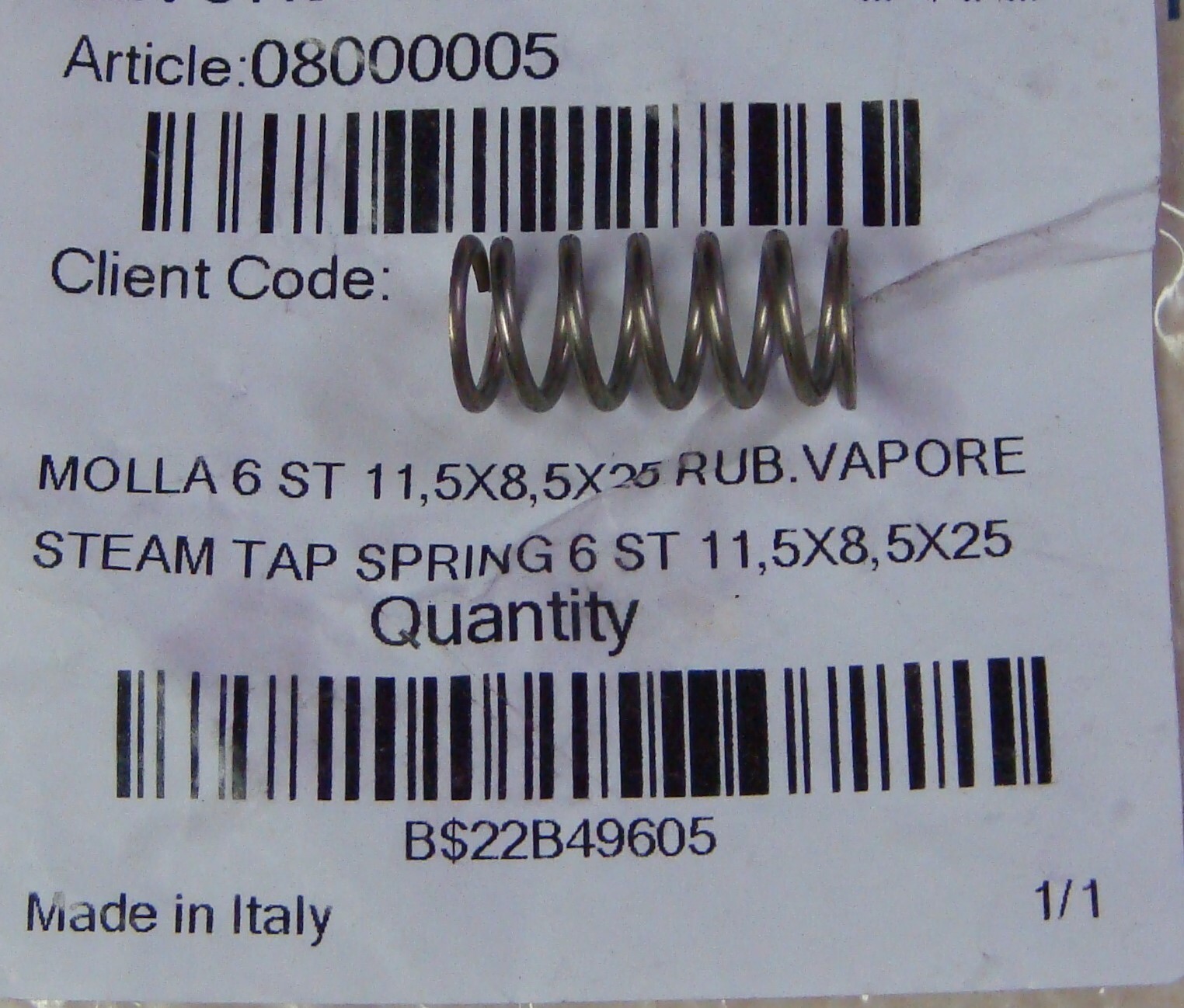 New Genuine Simonelli Steamtap Steam Valve Spring 6st 11.5x8.5x25 08000005