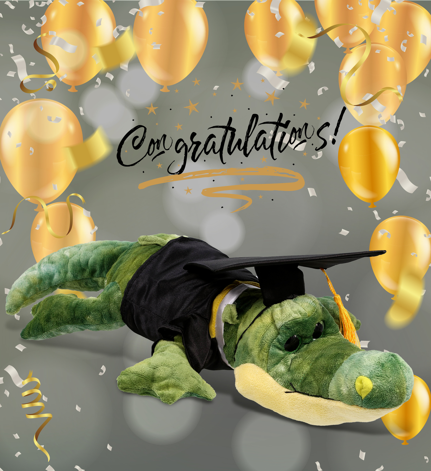 DolliBu Alligator Graduation Plush Toy Stuffed Animal Dress Up, 18 Inch