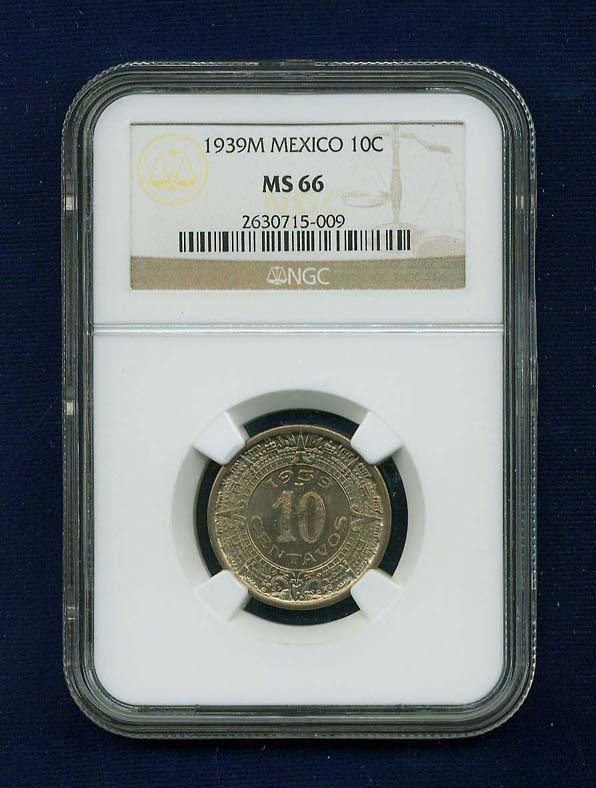 MEXICO ESTADOS UNIDOS 1939 10 CENTAVOS COIN CERTIFIED GEM UNCIRCULATED NGC MS-66