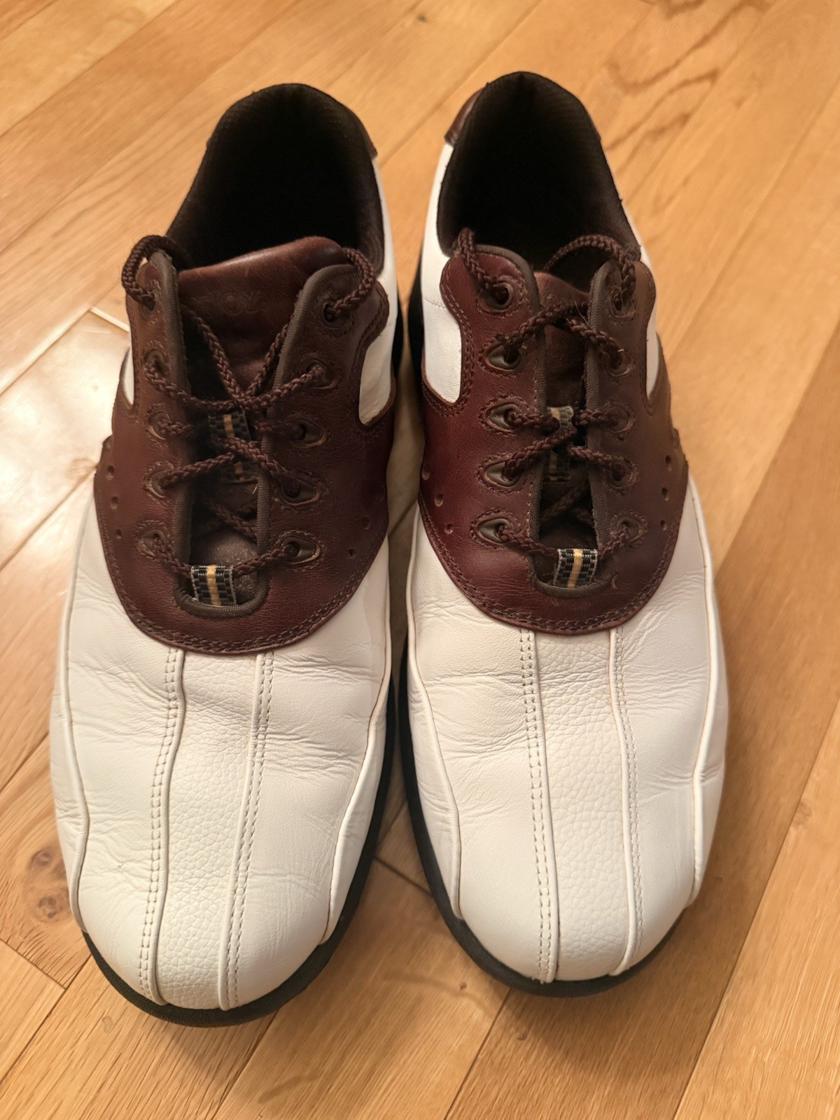 FootJoy Superlites Golf Shoes Mens Size 8.5 White & Brown Soft Spikes FJ 58015