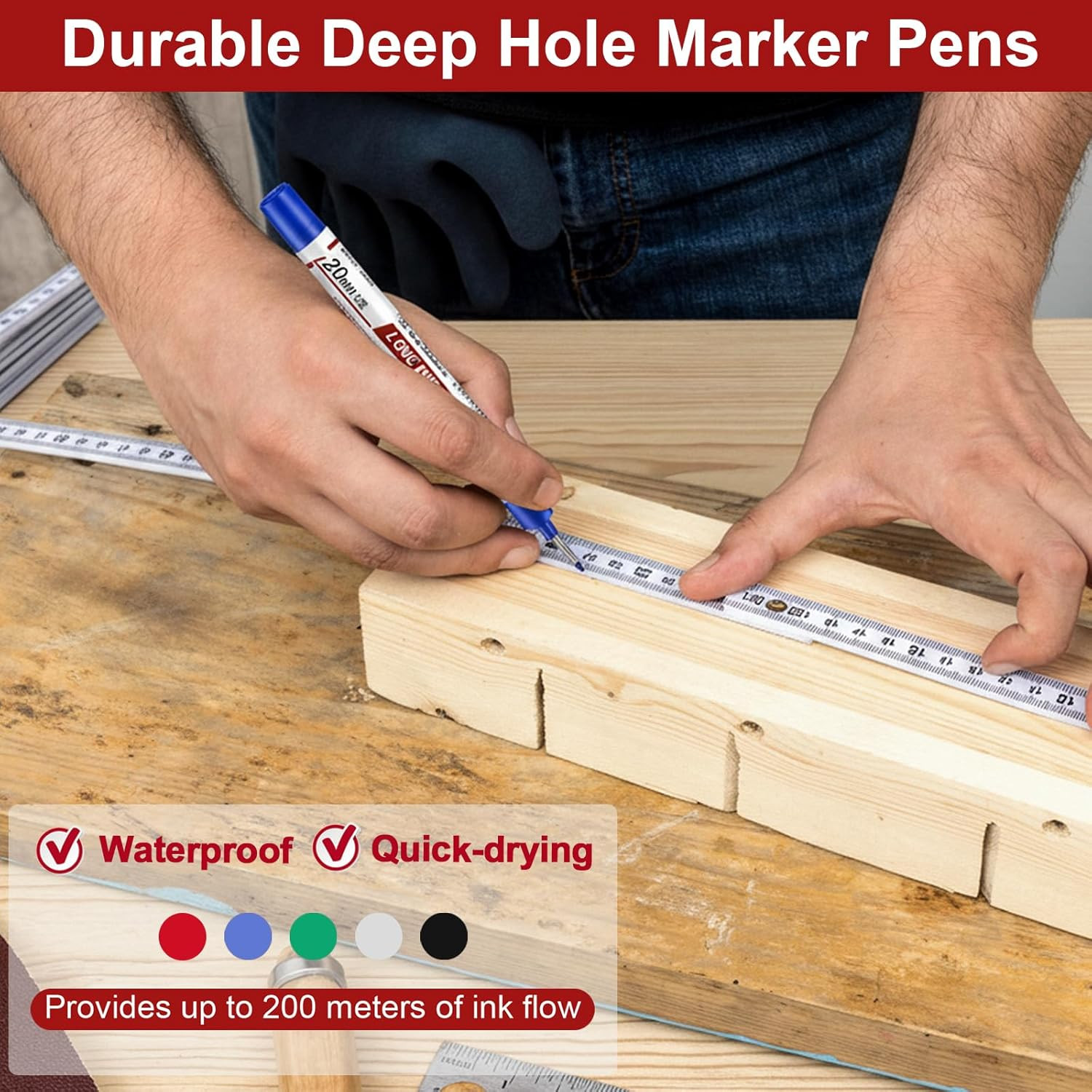 10 Pack Long Nib Marker, 20mm Long Head Deep Hole Markers Waterproof Constructio