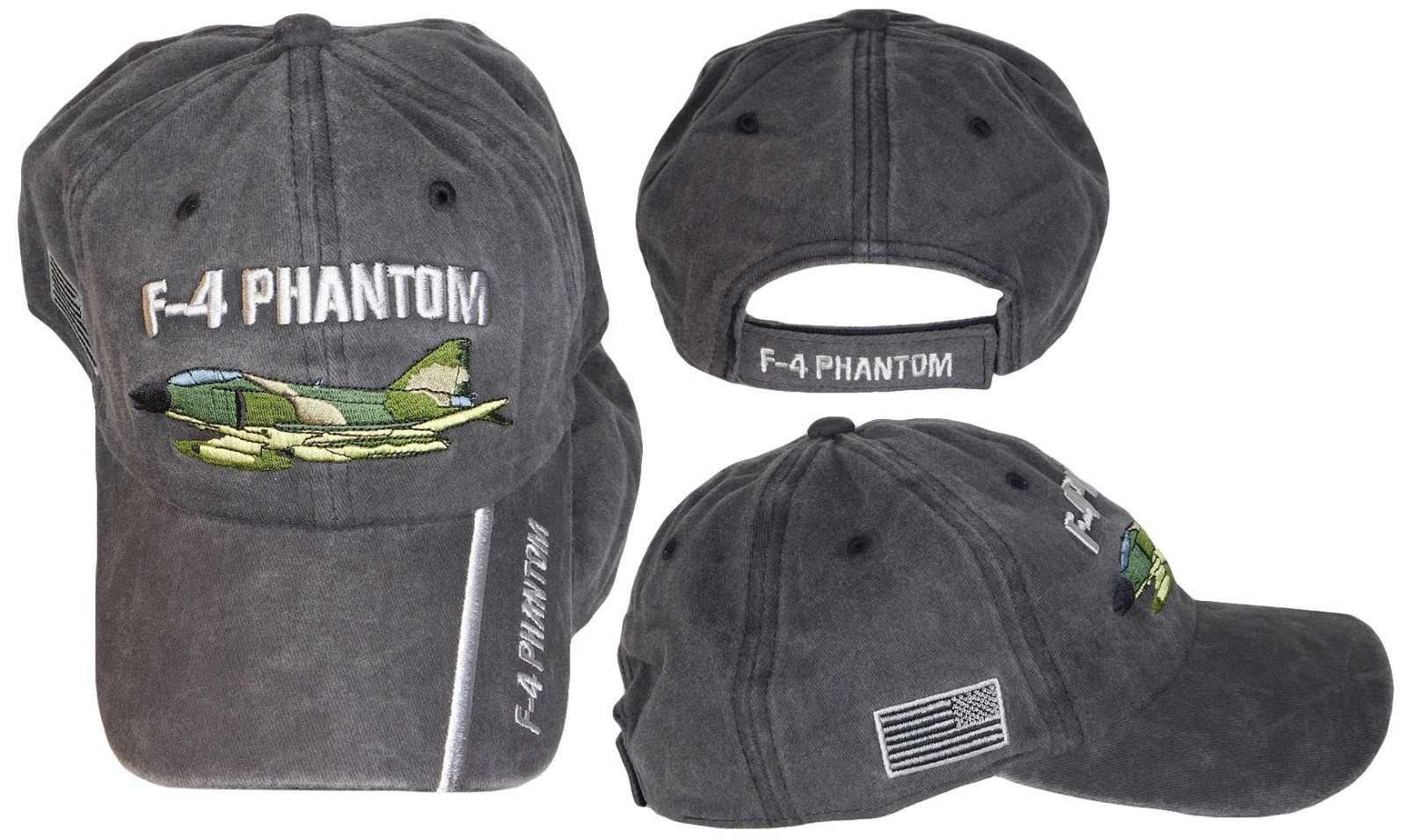 F-4 Phantom USA Flag Grey Gray Cotton Adjustable Embroidered Cap Hat - Licensed