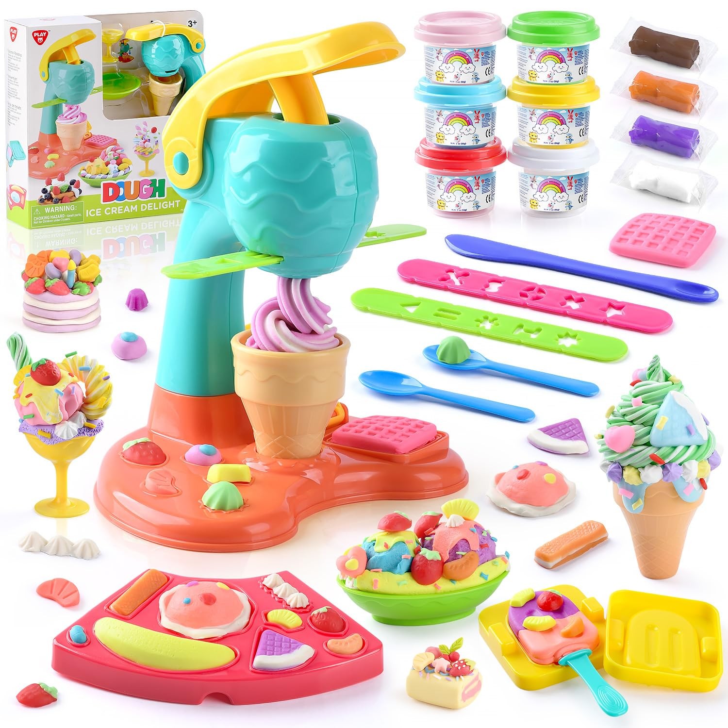 PLAY Clay Dough Set with Ice Cream Maker Machine/Noodle Maker/Banana Split Ic...
