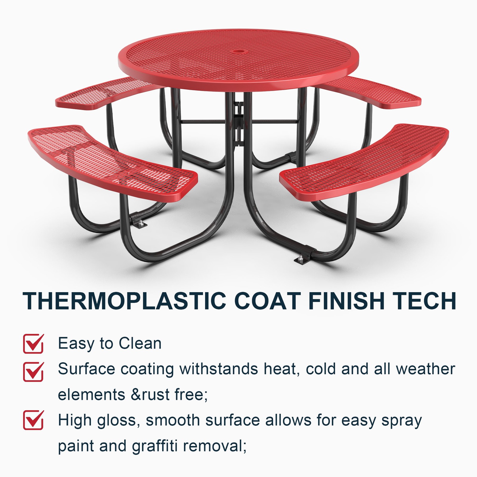 Red Round Patio Table & Chair Set with Umbrella Hole