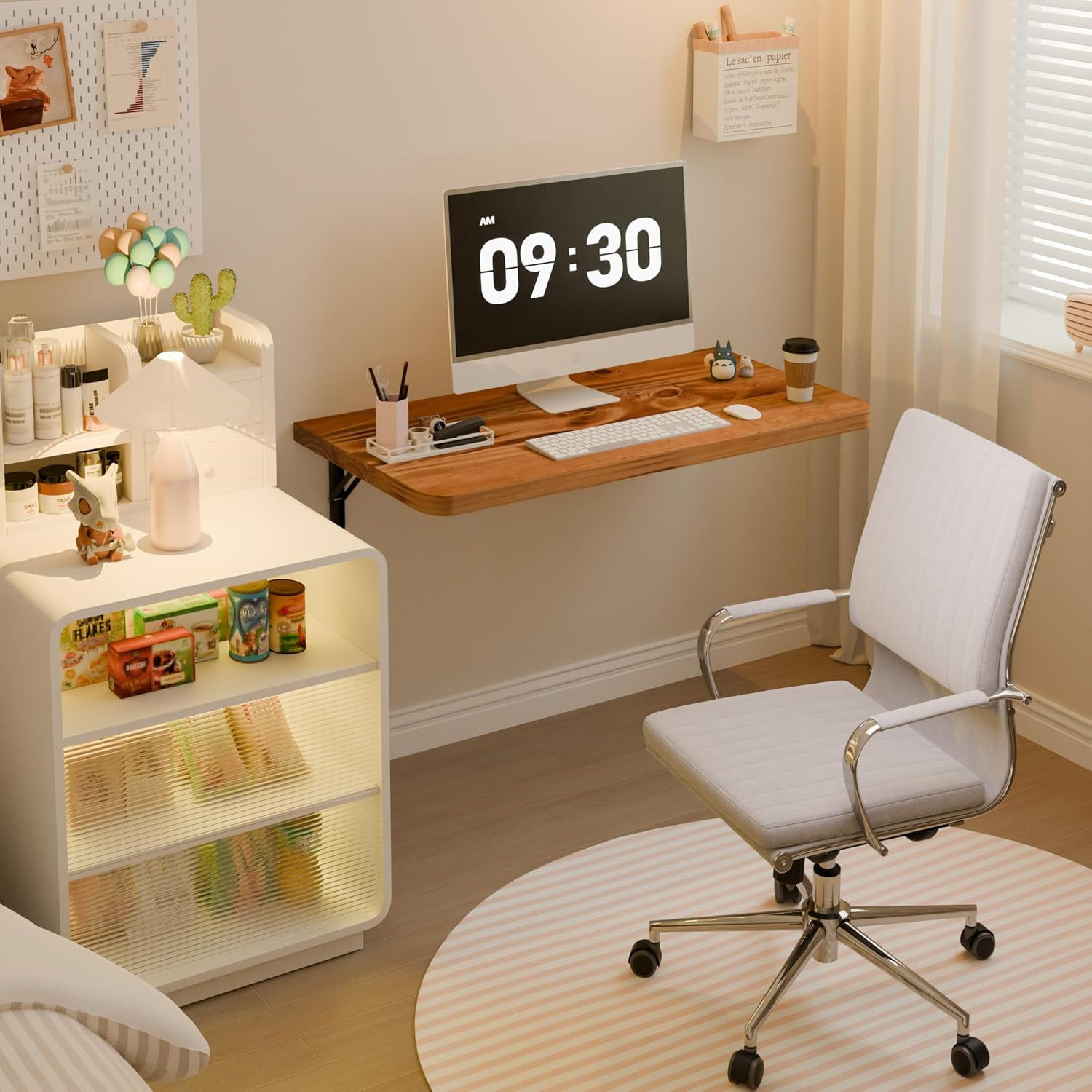 24" X 14" Floating Wall Desk, Fold down Wall Table - 100 Lbs Heavy Duty Solid Pi