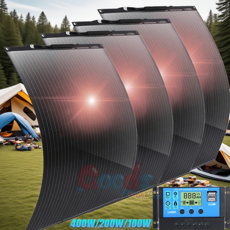 200W 400W Flexible Solar Panel Kit 12V Ultra Thin Mono for RV Camping Off-Grid