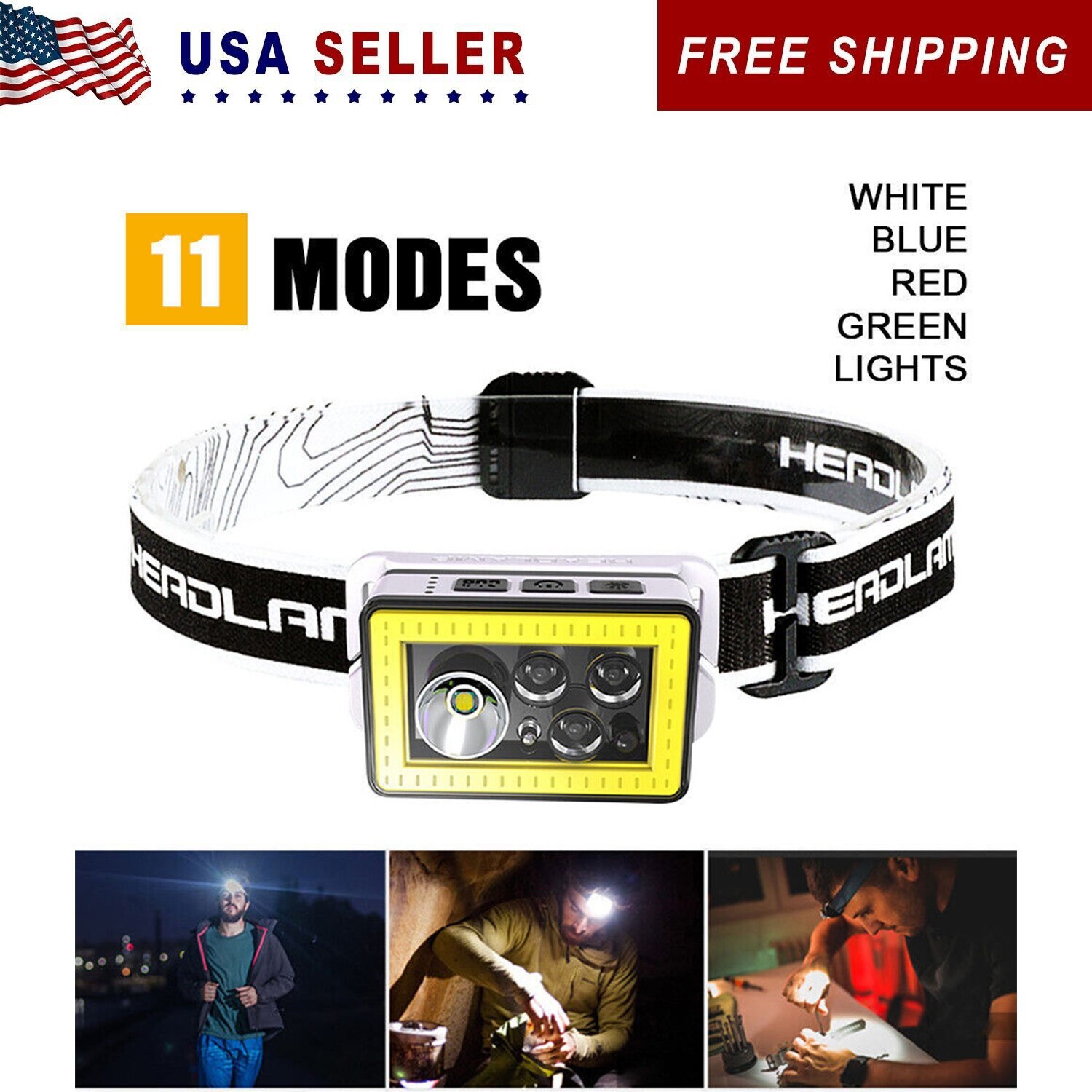 Headlamp Flashlight,Lumen Ultra-Light Bright LED Rechargeable Headlight,11 Modes