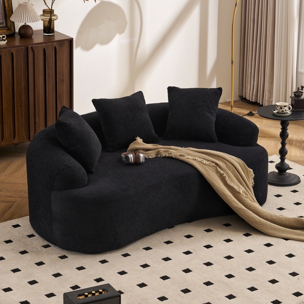 Small Loveseat Sofa 65" L for Small Spaces w/ Chenille & Compressed Foam