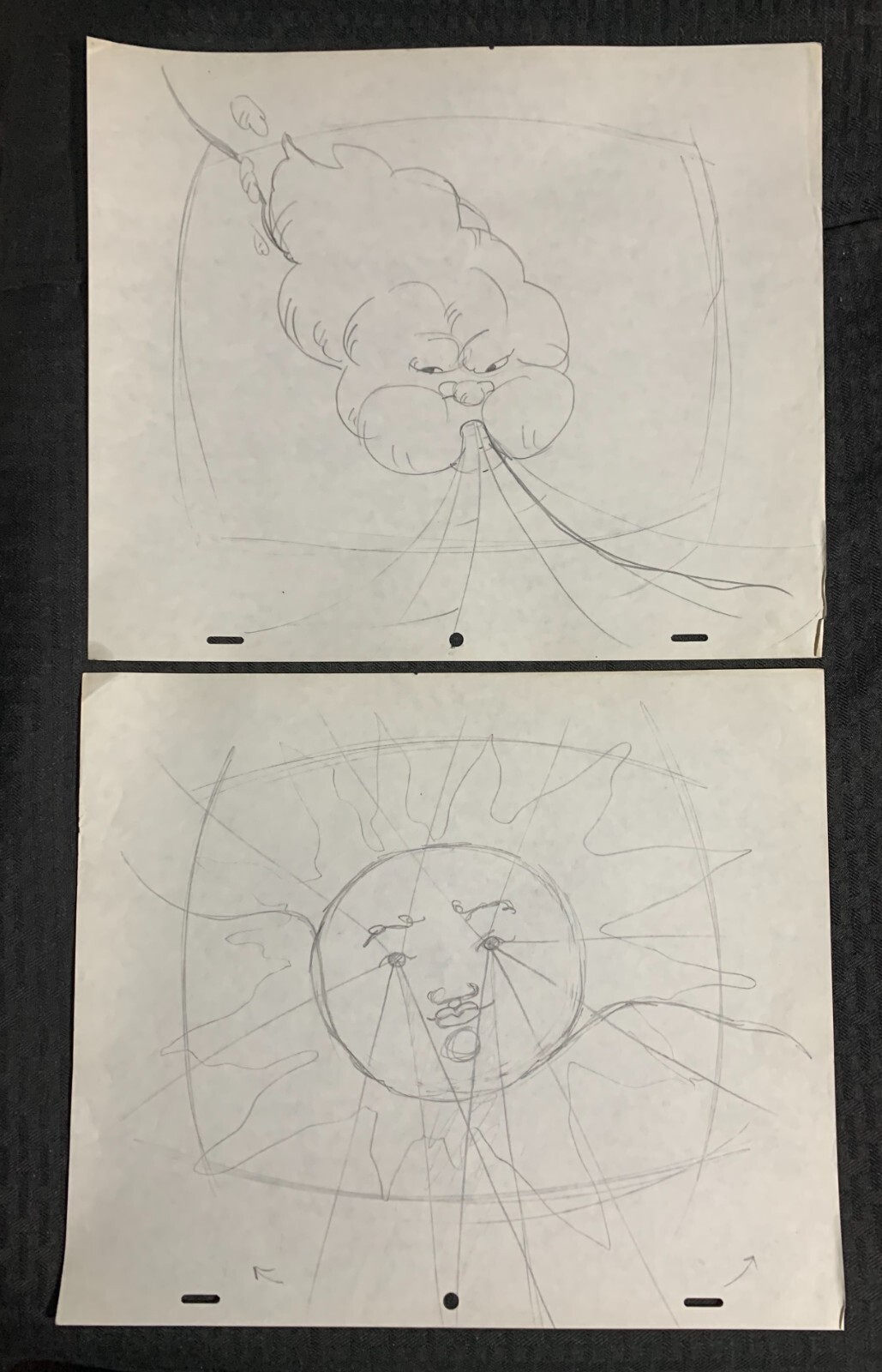 UNKNOWN Commercial 12.5x10.5" Animation Drawing #nn Sun & Wind Blowing LOT of 3