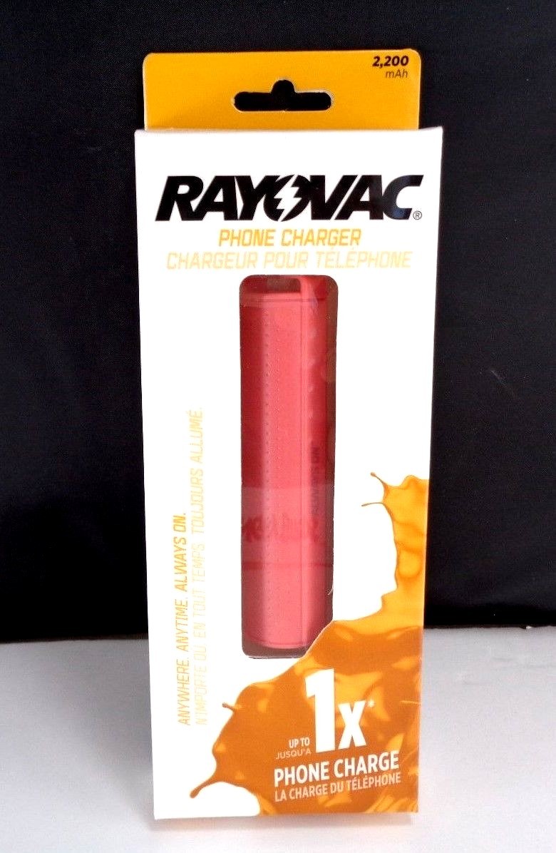 Rayovac Emergency Rechargeable Portable 2200 mAh Phone Charger Pink Coral Nimh