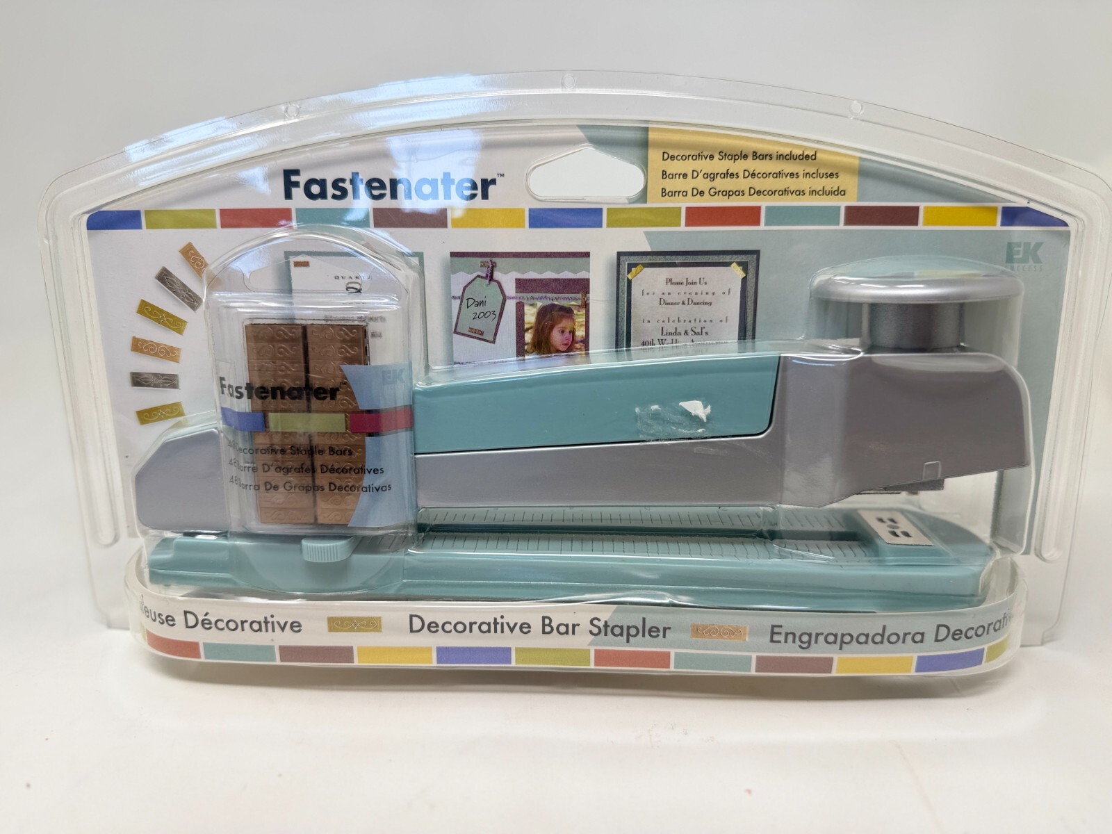New EK Success Fastenater Decorative Bar Stapler Teal Scrapbooking Crafting