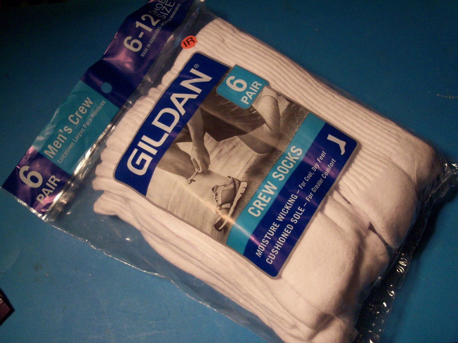Brand New Men's Gildan 6 Pairs White Crew Socks Cushioned Sole Shoe Size 6-12 AH