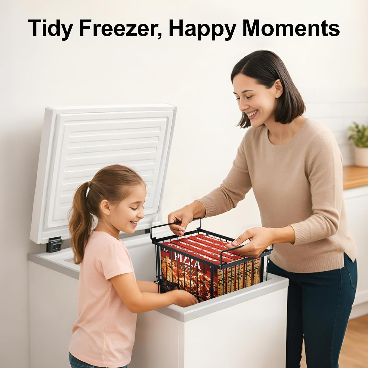 Deep Freezer Organizer Bins - Height-Adjustable Fit 12" Pizza, 2Pcs | Extra Larg
