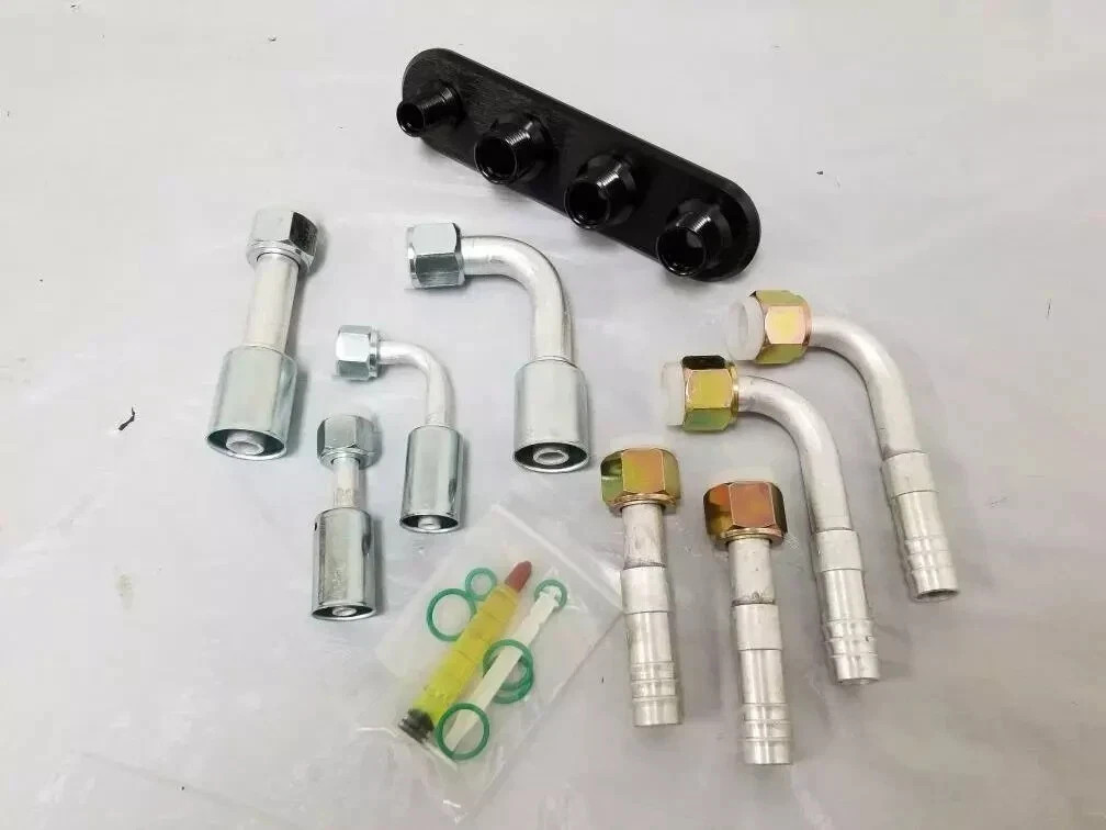 BLACK Aluminum 4 Port AC Air Conditioning Heater Hose Firewall Bulkhead Fittings