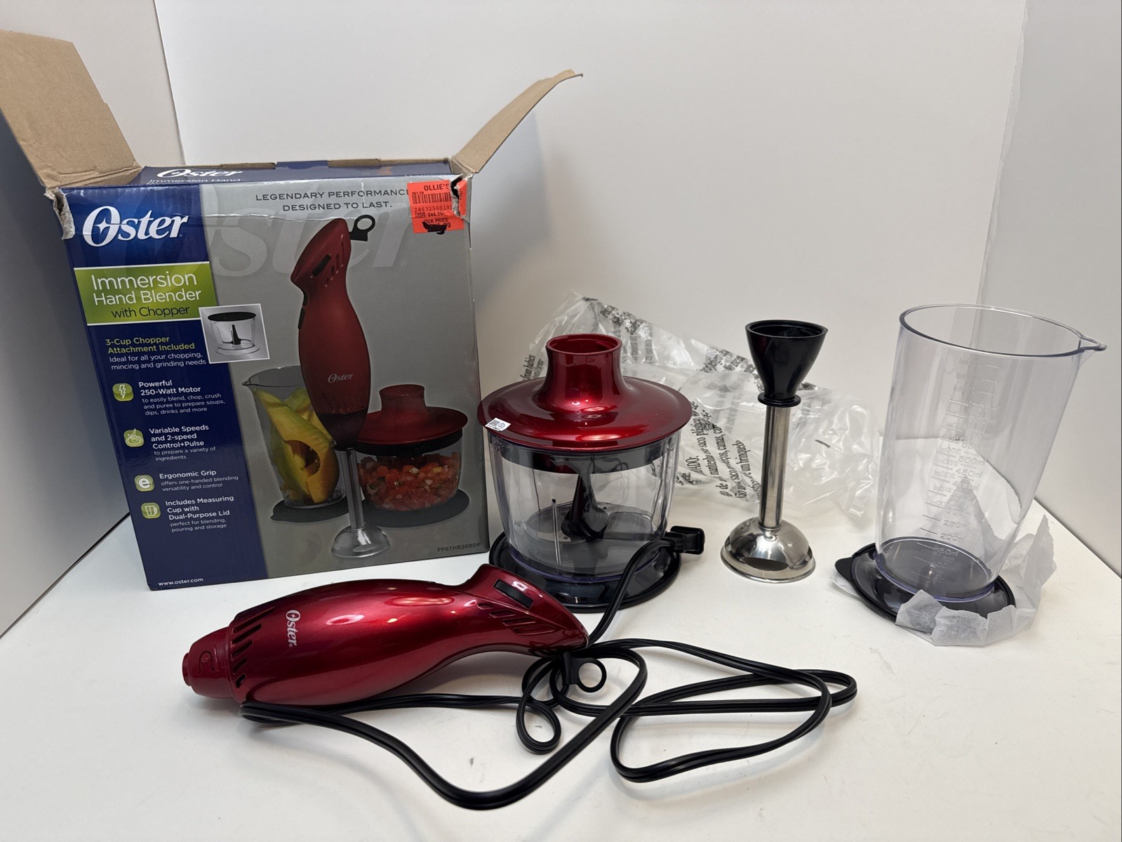 NEW OPEN BOX Oster Immersion Hand Blender with Chopper Metallic Red