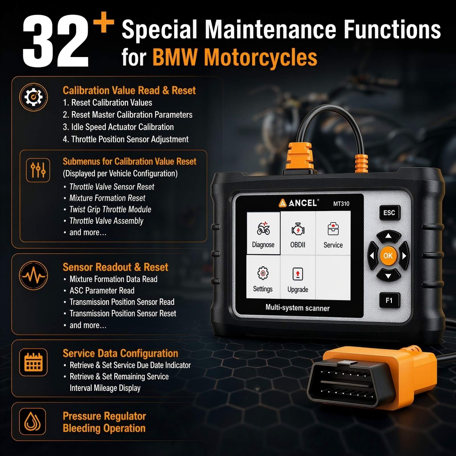 Motorcycle Scanner Full System Diagnosis Read Clear Fault Codes Service Reset