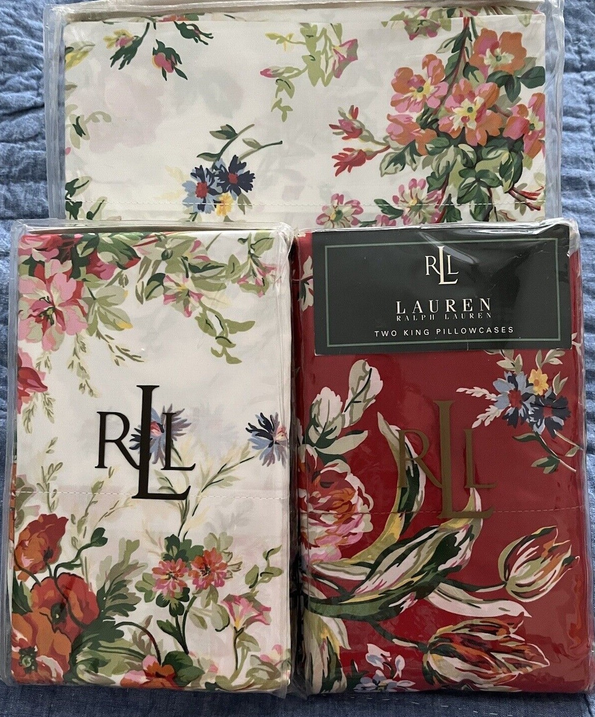 NEW VTG. Ralph Lauren Belle Harbor White Floral FULL Fitted Sheet Supima Italy