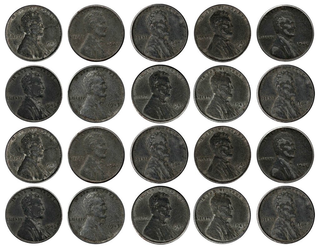 1943 Set of 20 Genuine World War II WWII Steel Pennies P D & S Mint Marks