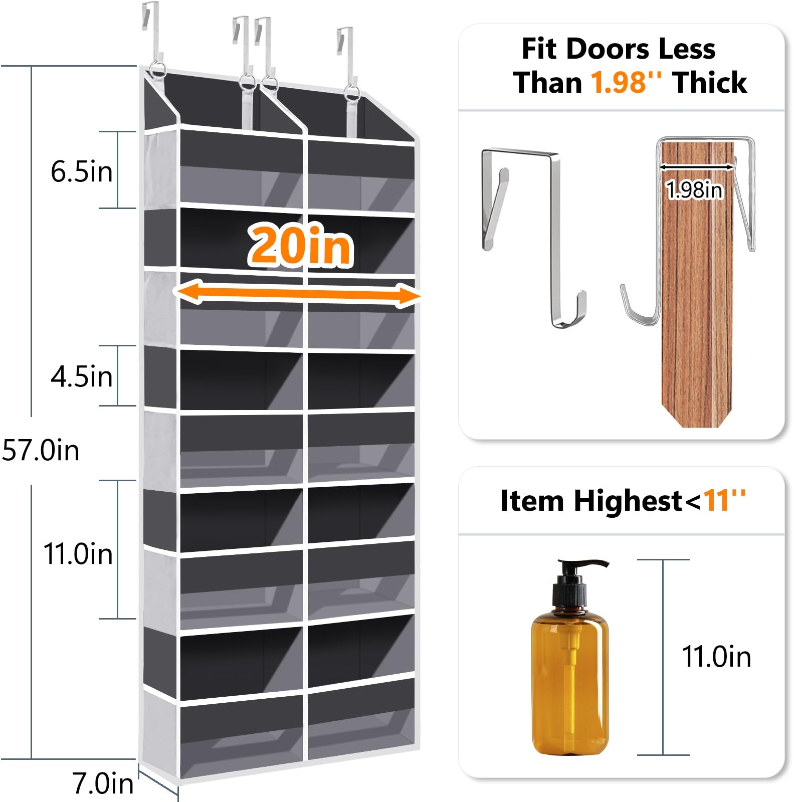 New Heavy Duty Over The Door Organizer 5 Tiers, Extra Large Behind Storage of 10