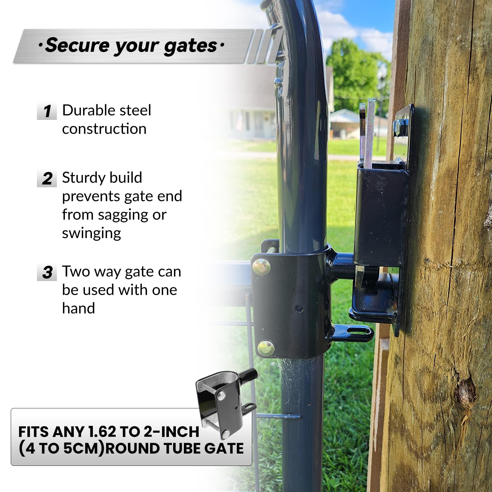 Evylnorrs 2-Way Lockable Gate Latch, Heavy Duty Automatic Slam Latch for 1.62"