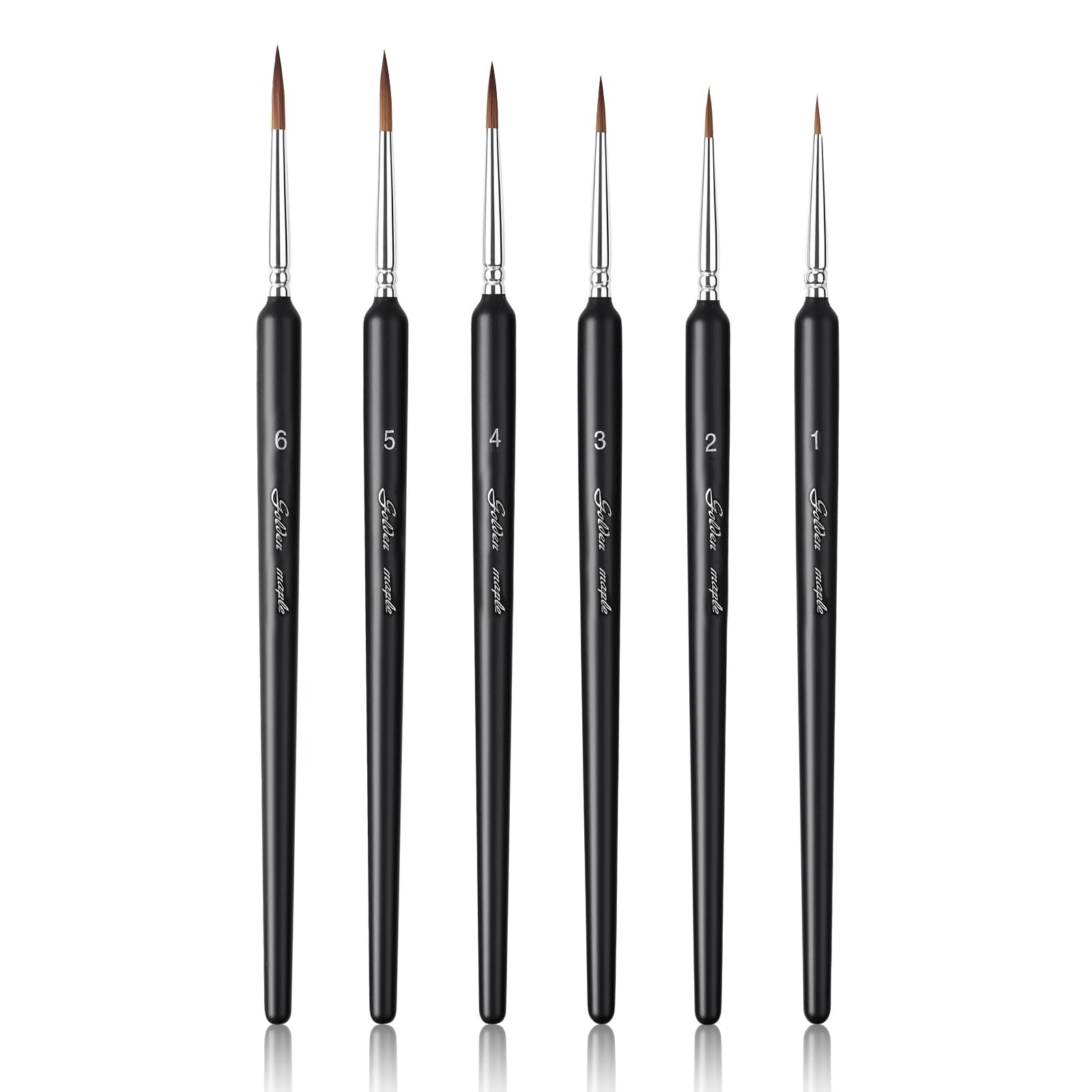6 PCS Sable Hair Detail Paint Brush Set Miniature Art Brushes Acrylic Black