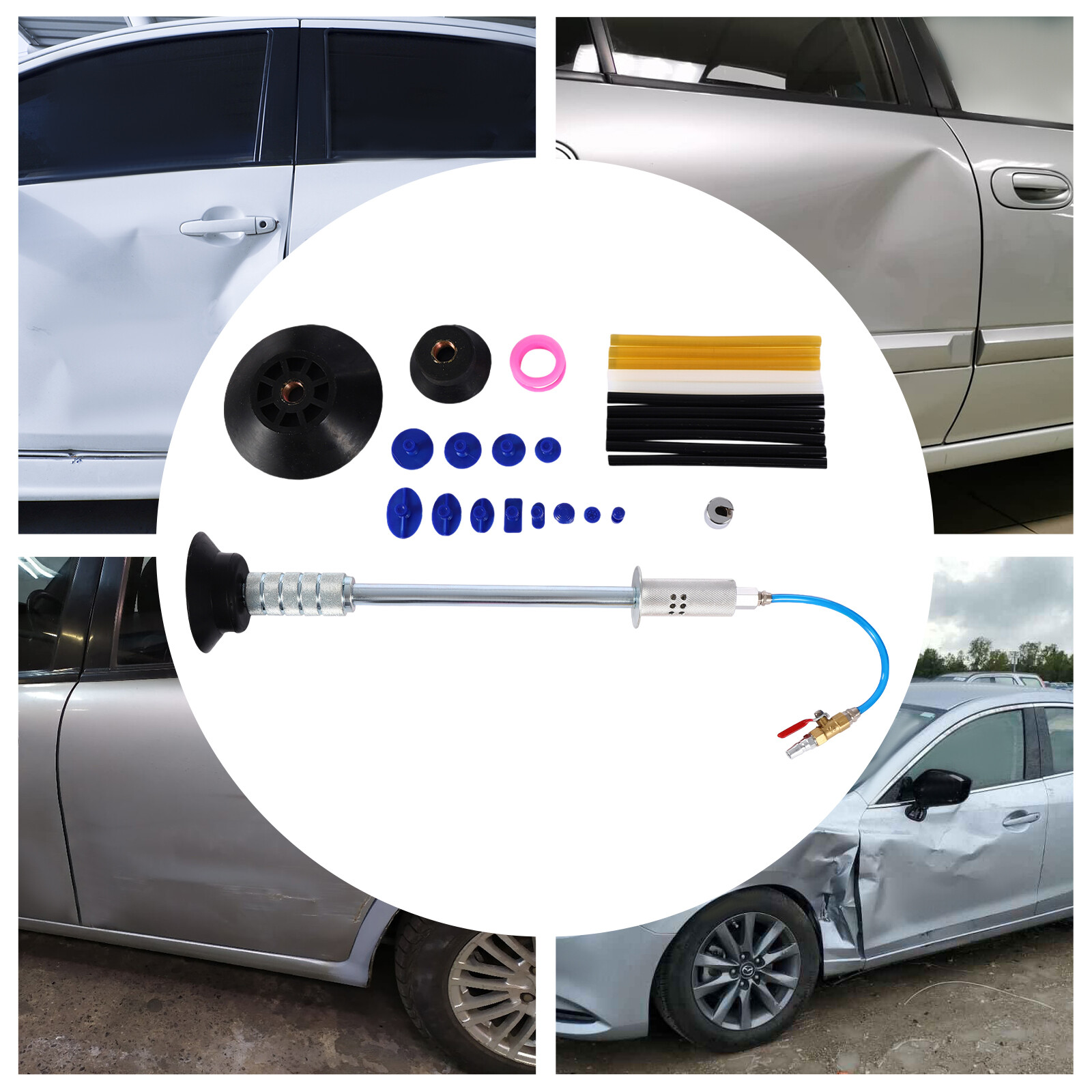 Air Pneumatic Dent Puller Car Auto Body Repair Suction Cup Tools w/ Slide Hammer