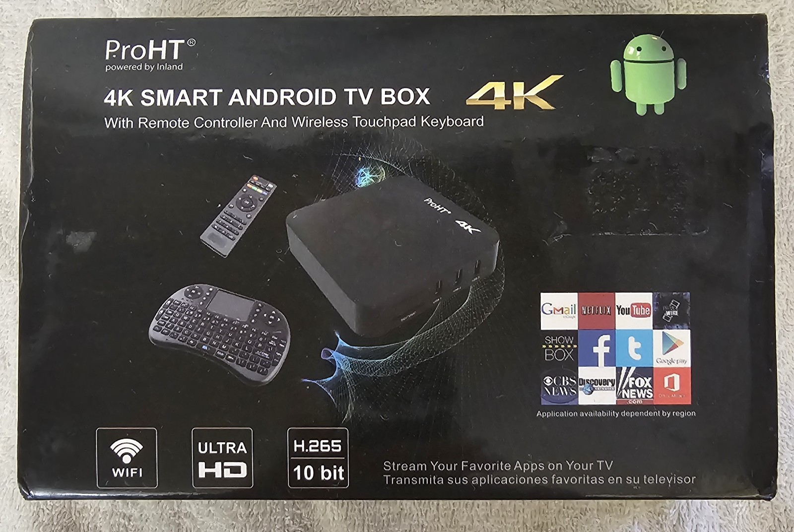 ProHT 4k Smart Android TV Box with Remote & Wireless Touchedpad Keyboard new