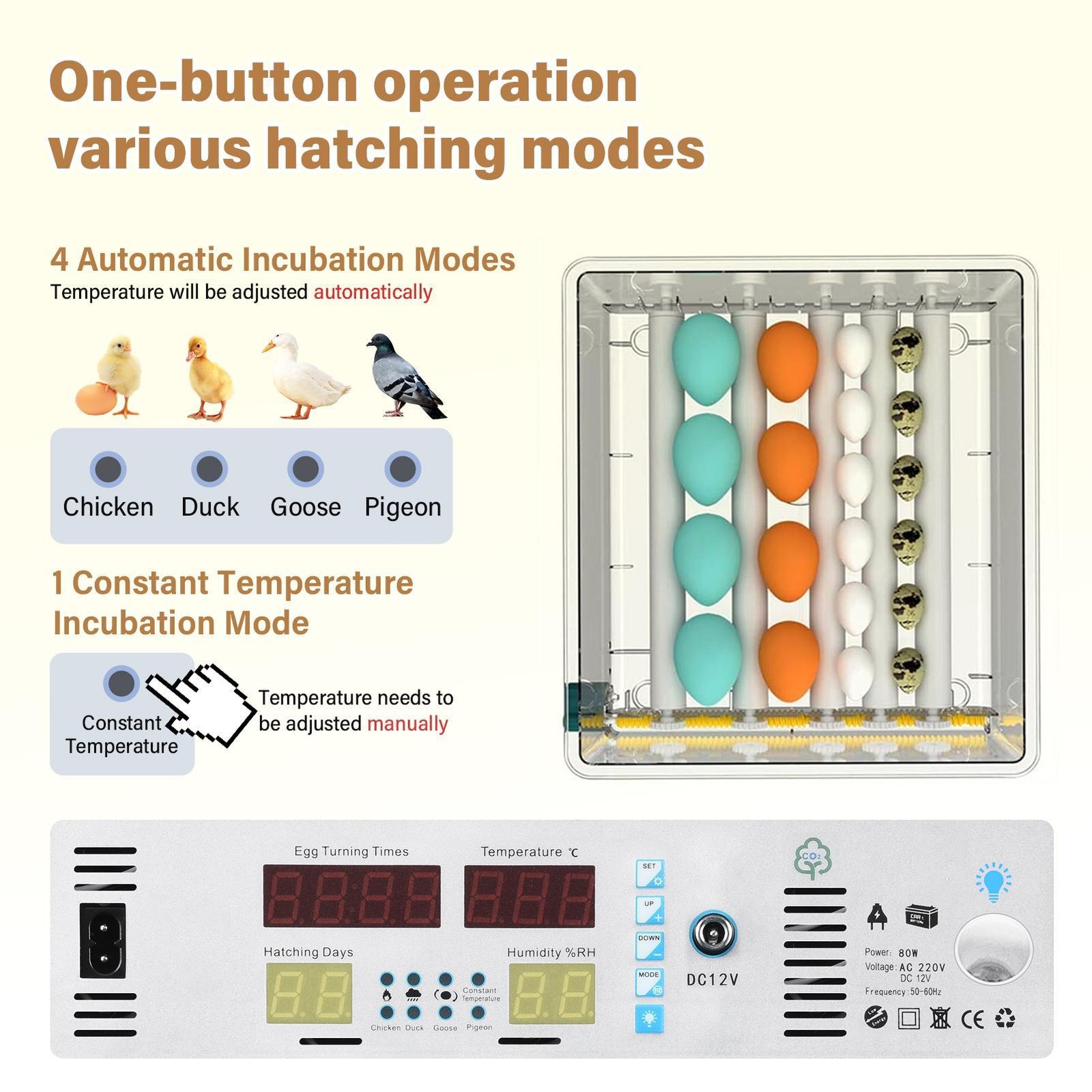 For 120 Digital Egg Incubator Hatcher Automatic Egg Turning Temperature Control